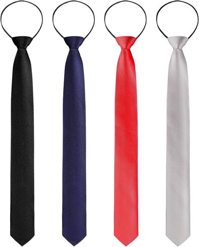 4 Pieces Zipper Ties for Men Adjustable Men's Pretied Neckties Zip on Tie for Men Zipper Skinny Necktie Clip on Slim Tie in Kuwait
