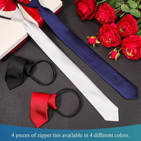 4 Pieces Zipper Ties for Men Adjustable Men's Pretied Neckties Zip on Tie for Men Zipper Skinny Necktie Clip on Slim Tie in Kuwait