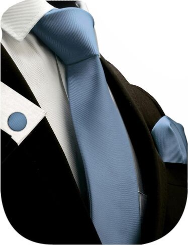 GUSLESON 3.15"（8cm） Solid Color Necktie and Pocket Square Cufflinks Sets For Men + Gift Box in Kuwait