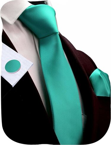 GUSLESON 3.15"（8cm） Solid Color Necktie and Pocket Square Cufflinks Sets For Men + Gift Box in Kuwait