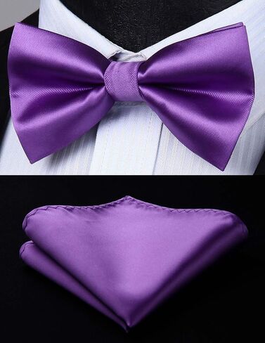 HISDERN Bow Tie and Suspenders for Men Suspender and Bowtie Handkerchief Set Adjustable Y Shape 6 Clips Wedding Brace in Kuwait
