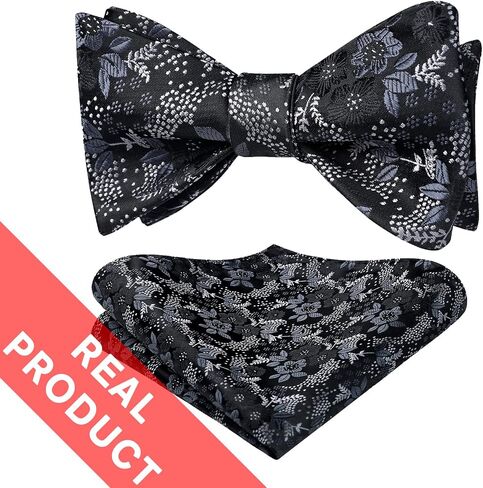 HISDERN Bow Ties for Men Floral Bowties Mens Self Tie Bow Tie Handkerchief Jacquard Woven Bowtie Pocket Square Set in Saudi Arabia