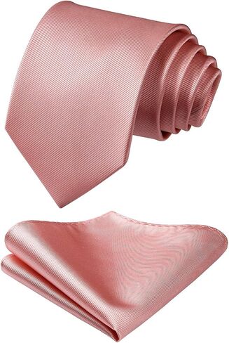 HISDERN Solid Color Ties for Men Formal 3.35" Necktie Business Tie and Pocket Square Set Classic Satin Mens Wedding Ties in Saudi Arabia