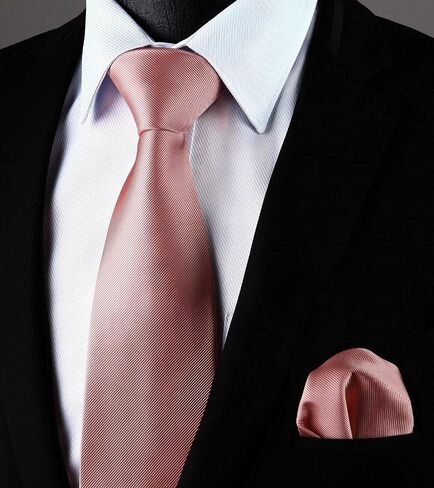 HISDERN Solid Color Ties for Men Formal 3.35" Necktie Business Tie and Pocket Square Set Classic Satin Mens Wedding Ties in Saudi Arabia