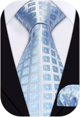HISDERN Mens Ties Plaid Tie and Pocket Square Set Classic Woven Formal Checkered Neckties & Handkerchief Wedding Party in Saudi Arabia