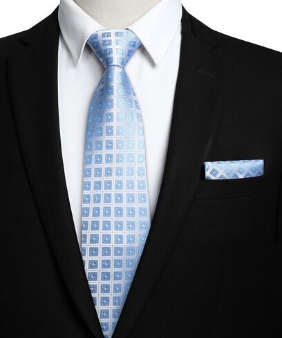 HISDERN Mens Ties Plaid Tie and Pocket Square Set Classic Woven Formal Checkered Neckties & Handkerchief Wedding Party in Saudi Arabia