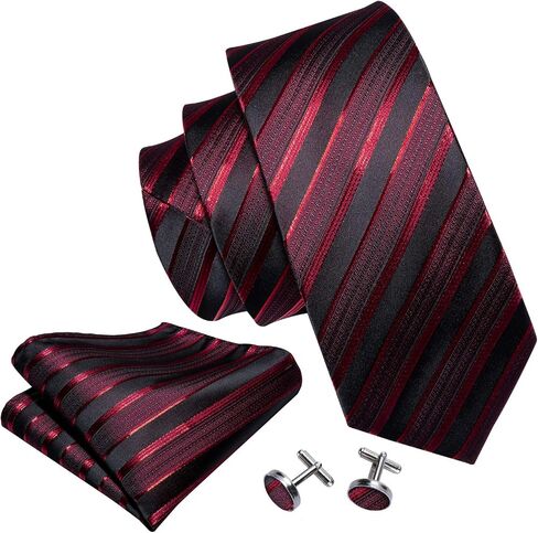 Barry.Wang Stripe Men Ties Set Classic WOVEN Necktie with Handkerchief Cufflinks Formal in Kuwait