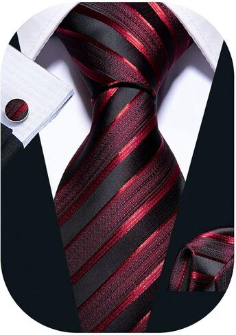 Barry.Wang Stripe Men Ties Set Classic WOVEN Necktie with Handkerchief Cufflinks Formal in Kuwait