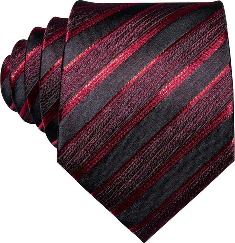 Barry.Wang Stripe Men Ties Set Classic WOVEN Necktie with Handkerchief Cufflinks Formal in Kuwait
