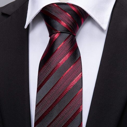 Barry.Wang Stripe Men Ties Set Classic WOVEN Necktie with Handkerchief Cufflinks Formal in Kuwait