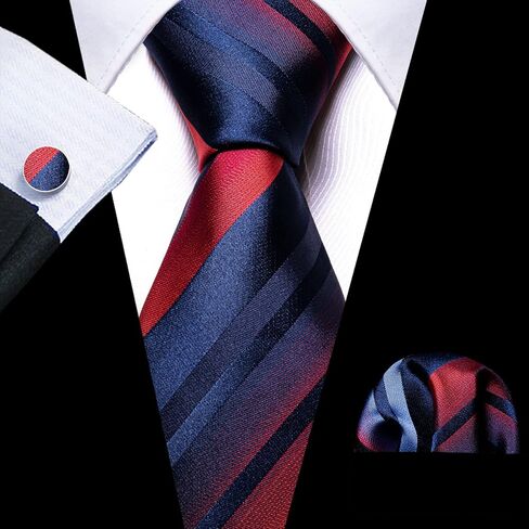 Barry.Wang Stripe Men Ties Set Classic WOVEN Necktie with Handkerchief Cufflinks Formal in Kuwait