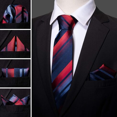 Barry.Wang Stripe Men Ties Set Classic WOVEN Necktie with Handkerchief Cufflinks Formal in Kuwait