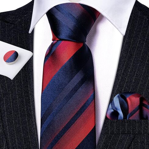 Barry.Wang Stripe Men Ties Set Classic WOVEN Necktie with Handkerchief Cufflinks Formal in Kuwait