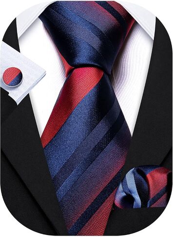 Barry.Wang Stripe Men Ties Set Classic WOVEN Necktie with Handkerchief Cufflinks Formal in Kuwait