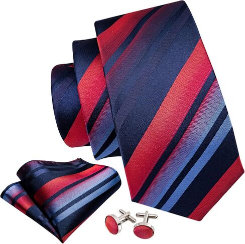 Barry.Wang Stripe Men Ties Set Classic WOVEN Necktie with Handkerchief Cufflinks Formal in Kuwait