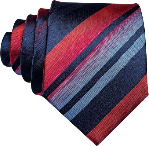 Barry.Wang Stripe Men Ties Set Classic WOVEN Necktie with Handkerchief Cufflinks Formal in Kuwait