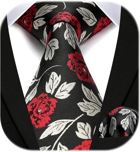 Men Floral Ties Woven Classic 3.4" Necktie Set Formal tie Pocket Square for Wedding Business with Handkerchief Gift Box in Saudi Arabia