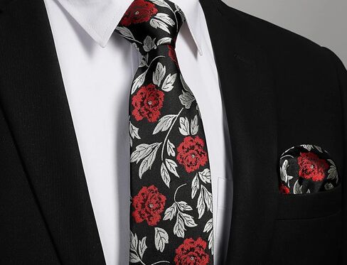 Men Floral Ties Woven Classic 3.4" Necktie Set Formal tie Pocket Square for Wedding Business with Handkerchief Gift Box in Saudi Arabia