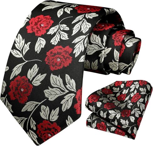 Men Floral Ties Woven Classic 3.4" Necktie Set Formal tie Pocket Square for Wedding Business with Handkerchief Gift Box in Saudi Arabia