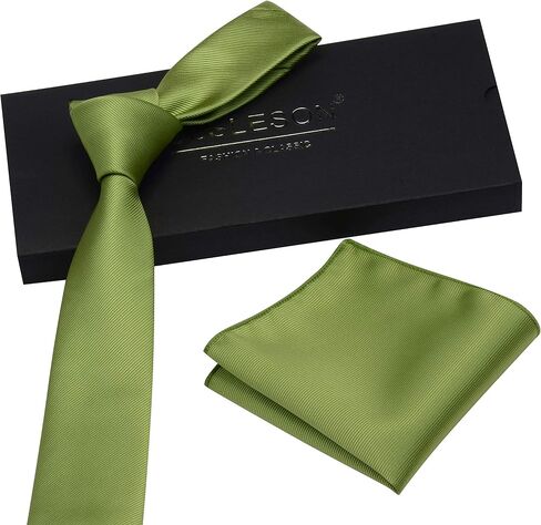 GUSLESON 2.4" Slim Necktie and Handkerchief Set For Men Solid Skinny Tie Brooch Set in Saudi Arabia