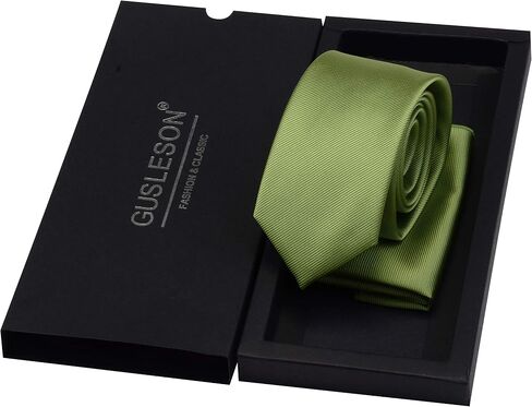 GUSLESON 2.4" Slim Necktie and Handkerchief Set For Men Solid Skinny Tie Brooch Set in Saudi Arabia