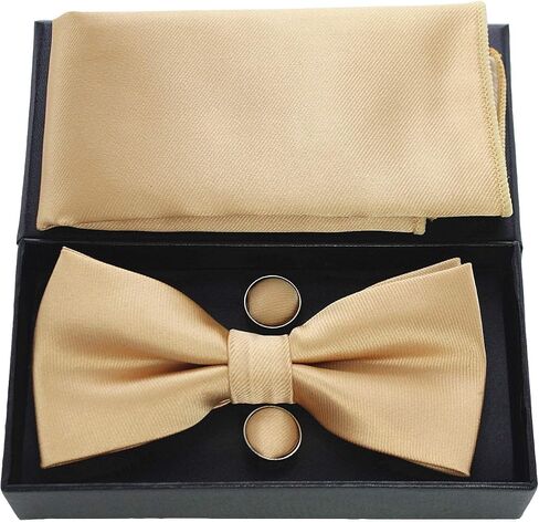 JEMYGINS Mens Solid Color Pre-tied Bow Tie and Pocket Square Cufflink Set in Kuwait