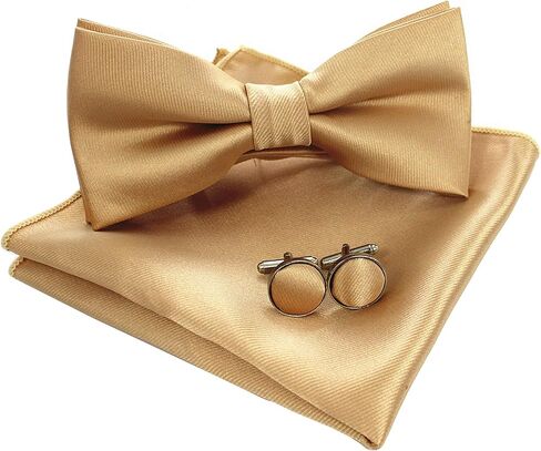 JEMYGINS Mens Solid Color Pre-tied Bow Tie and Pocket Square Cufflink Set in Kuwait