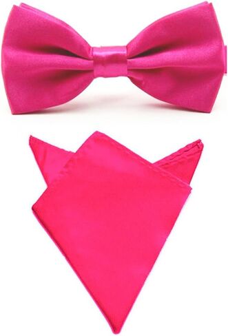 Men Satin Solid Color Pre-tied Tuxedo Bowtie Bow Tie Handkerchief Pocket Square Set in Kuwait