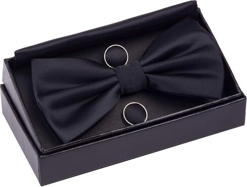 GUSLESON Mens Solid Color Double Fold Pre-tied Bow Tie and Pocket Square Cufflink Set with Gift Box in Saudi Arabia