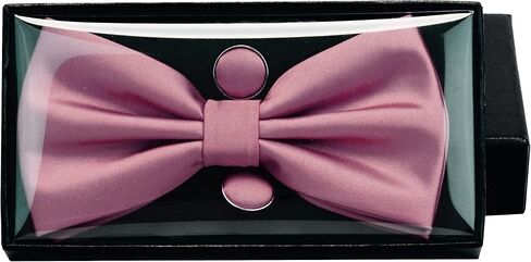 GUSLESON Mens Solid Color Double Fold Pre-tied Bow Tie and Pocket Square Cufflink Set with Gift Box in Saudi Arabia