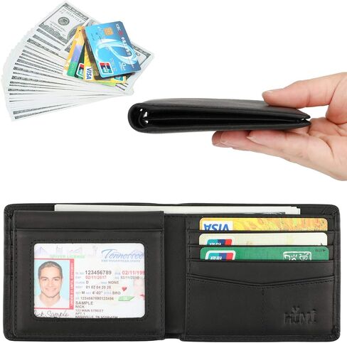 Wallet for Men-Genuine Leather RFID Blocking Bifold Stylish Wallet With 2 ID Window in Kuwait