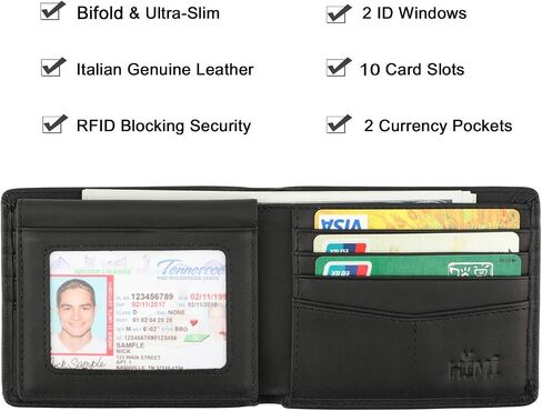 Wallet for Men-Genuine Leather RFID Blocking Bifold Stylish Wallet With 2 ID Window in Kuwait