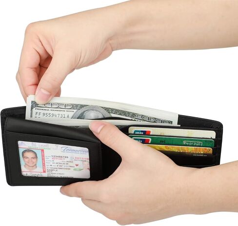 Wallet for Men-Genuine Leather RFID Blocking Bifold Stylish Wallet With 2 ID Window in Kuwait