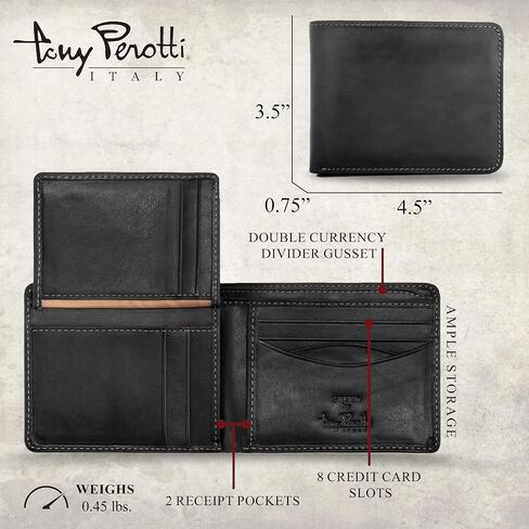 Tony Perotti Men's Italian Leather Bifold Wallet - Custom Wallets for Men - Personalized Wallet With Engraving of Initials in Saudi Arabia