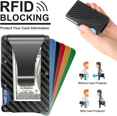 Carbon Fiber Wallet, Metal Money Clip Wallet, RFID Blocking Minimalist Wallet for Men Slim Aluminum Holder Pocket Cash Credit Card Holder in Saudi Arabia
