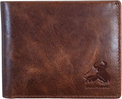 BULL GUARD Mens RFID Blocking Bifold Wallet Soft Genuine Leather Brown Western | Secure and Durable Extra Capacity Billfold with 11 Credit Cards, Flip Up ID in Saudi Arabia