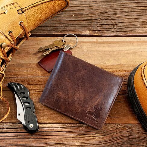 BULL GUARD Mens RFID Blocking Bifold Wallet Soft Genuine Leather Brown Western | Secure and Durable Extra Capacity Billfold with 11 Credit Cards, Flip Up ID in Saudi Arabia