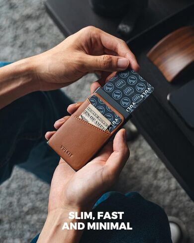 VULKIT المنبثقة حامل بطاقة الائتمان المحفظة مع فتحات جلدية إضافية RFID حجب حالة بطاقة معدنية ضئيلة للرجال أو النساء (أسود) in Kuwait