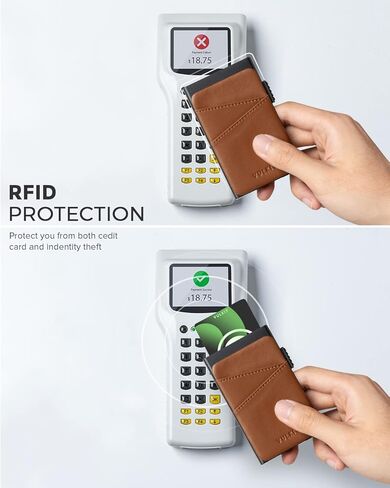 VULKIT المنبثقة حامل بطاقة الائتمان المحفظة مع فتحات جلدية إضافية RFID حجب حالة بطاقة معدنية ضئيلة للرجال أو النساء (أسود) in Kuwait