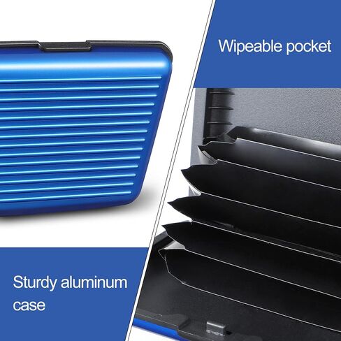 BBTO 2 Pieces Credit Card Holder Slim Mini RFID Blocking Credit Card Protector Aluminum Business Card Case Metal ID Organizer Wallet with 7 Slots for Women Men (Black, Silver) in Kuwait