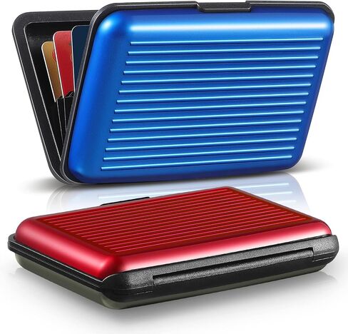 BBTO 2 Pieces Credit Card Holder Slim Mini RFID Blocking Credit Card Protector Aluminum Business Card Case Metal ID Organizer Wallet with 7 Slots for Women Men (Black, Silver) in Kuwait