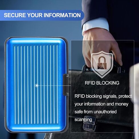 BBTO 2 Pieces Credit Card Holder Slim Mini RFID Blocking Credit Card Protector Aluminum Business Card Case Metal ID Organizer Wallet with 7 Slots for Women Men (Black, Silver) in Kuwait