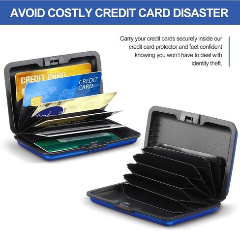 BBTO 2 Pieces Credit Card Holder Slim Mini RFID Blocking Credit Card Protector Aluminum Business Card Case Metal ID Organizer Wallet with 7 Slots for Women Men (Black, Silver) in Kuwait