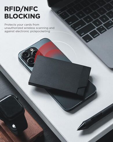 VULKIT المنبثقة حامل بطاقة الائتمان الحد الأدنى من المعدن بطاقة الأعمال حالة RFID حجب محفظة الجيب الأمامي للرجال أو النساء (أسود) in Kuwait