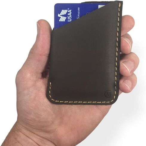 Leather Minimal Card Holder, Minimalist Wallet for Men & Women, Thin Credit Card Holder, Small Business Card Holder, Card Holder Wallet, Front Pocket Card Wallet - Magnum (Black) in Saudi Arabia