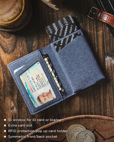 محفظة حامل بطاقات DUGRAFT مع نافذة لبطاقة الهوية، محفظة رجالية RFID تحجب الحد الأدنى رفيعة منبثقة، حافظة بطاقات ائتمان معدنية من الألومنيوم، تحمل 10 بطاقات in Kuwait