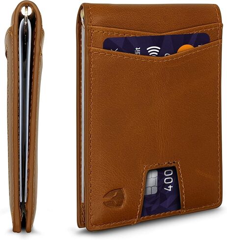 محفظة Bryker Hyde RFID Blocking Slim Minimalist ID خارج الجيب الأمامي، مشبك نقود، 9 فتحات، جلد (رمادي داكن) in Kuwait