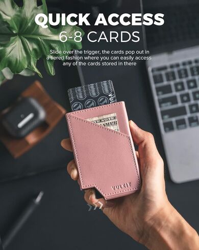 VULKIT Pop up Card Wallet RFID Blocking Slim Aluminum Metal Bank Card Holder Case with Business Money Pocket for Credit Cards Notes and Coins (Black) in Saudi Arabia