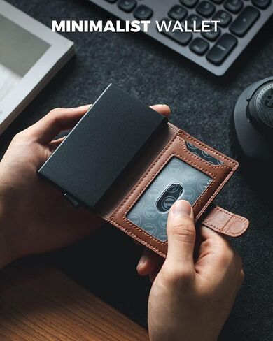 VULKIT Slim Bifold Pop up Wallet Minimalist Leather Card Holder RFID Blocking Metal Card Case with ID Window for Women | with Leather Slots in Kuwait