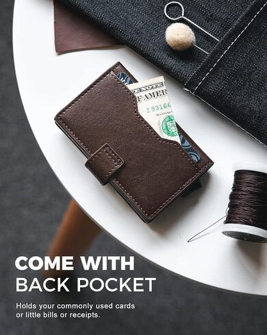 VULKIT Slim Bifold Pop up Wallet Minimalist Leather Card Holder RFID Blocking Metal Card Case with ID Window for Women | with Leather Slots in Kuwait